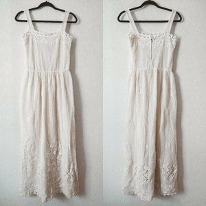 Vintage Coco of California Ivory Cottagecore Lace Maxi Sleeveless Sun Dress Sz 4